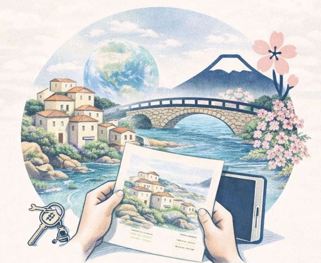 Illustrazione di consulenza immobiliare tra Sardegna e Giappone